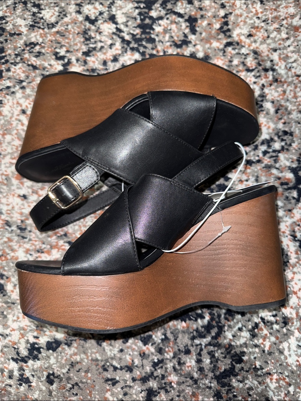 Universal Thread Black Crisscross Wedge Slingback Sandals